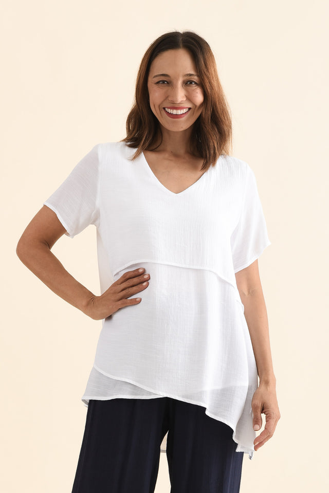 Alvina White Layered Tunic Top,Front,Brunette model,alt text|model:Cara