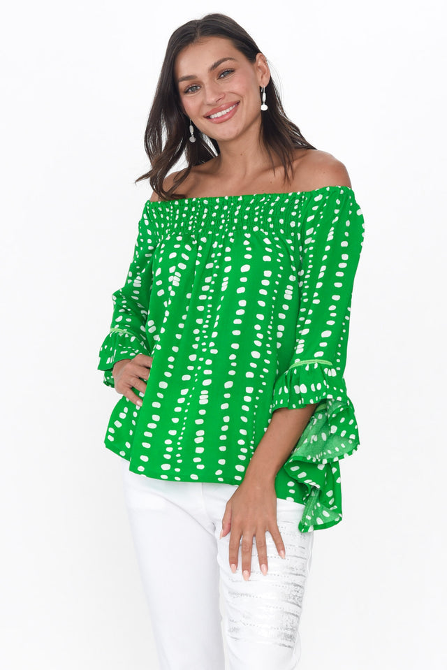 Amal Green Abstract Spot Top neckline_Square  alt text|model:Brontie;wearing:S image 1