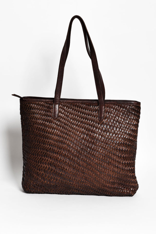 Amalfi Chocolate Leather Woven Tote Bag image 1