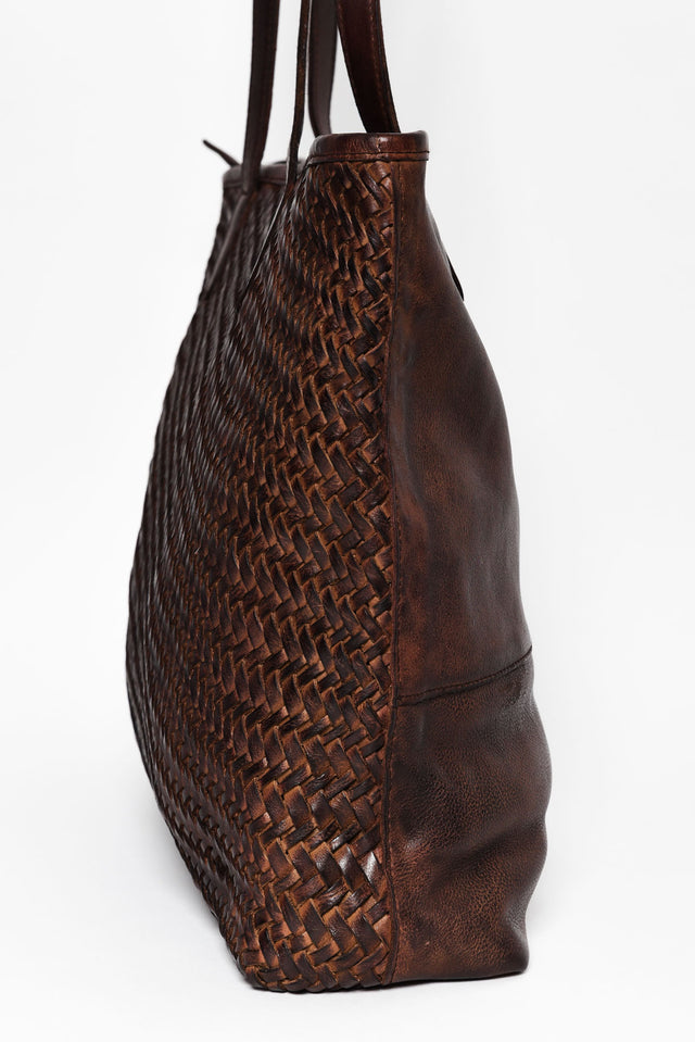 Amalfi Chocolate Leather Woven Tote Bag image 3