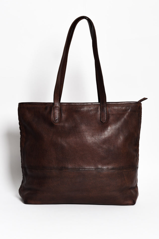 Amalfi Chocolate Leather Woven Tote Bag image 2