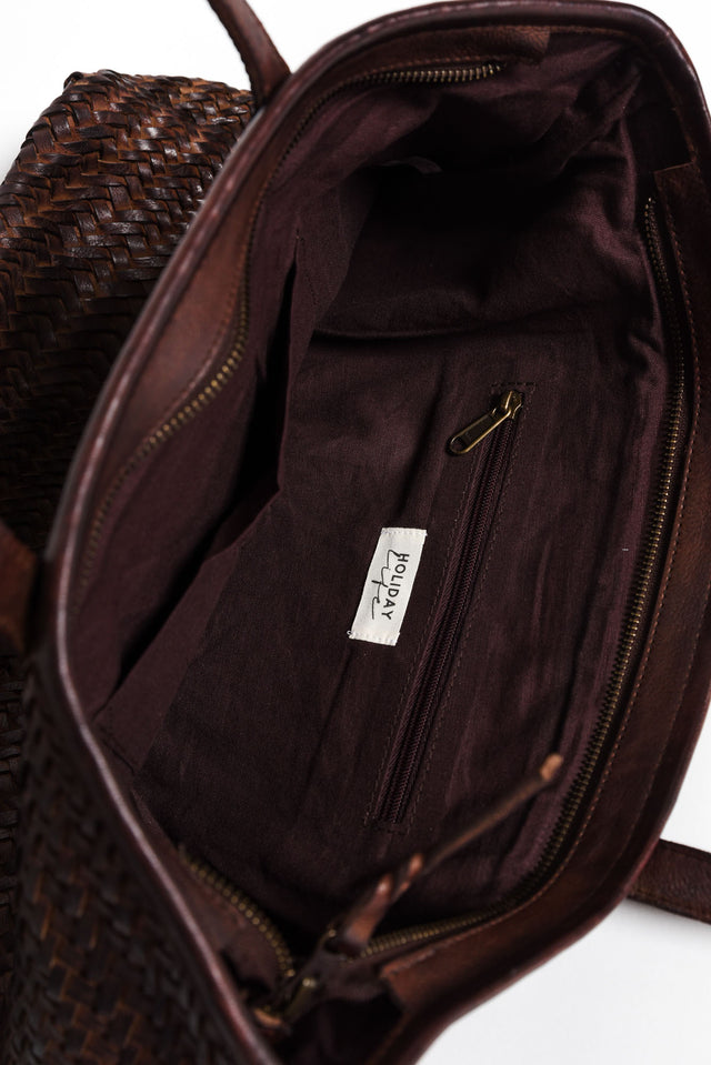 Amalfi Chocolate Leather Woven Tote Bag image 4