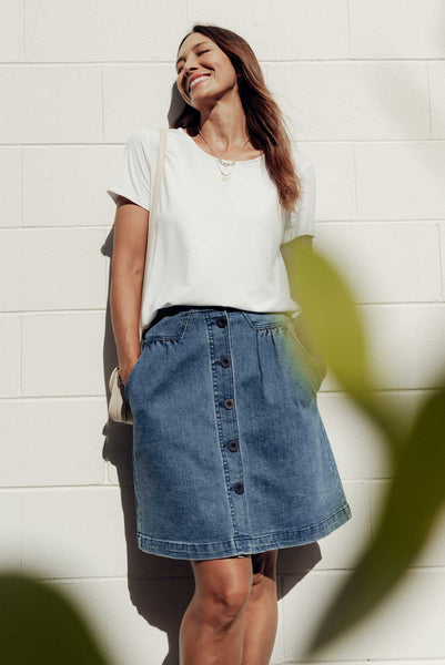 Light Blue Blue Denim Stretchy Skirt Greta Denim Skirt Light Blue