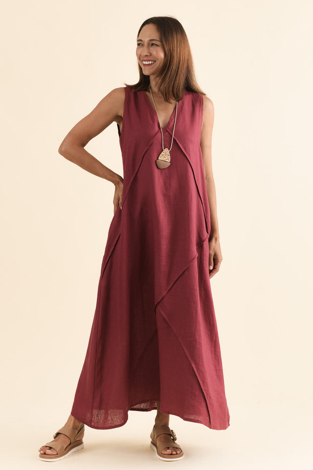 Amari Berry Linen Pocket Dress,Full Body,Brunette model,alt text|model:Cara