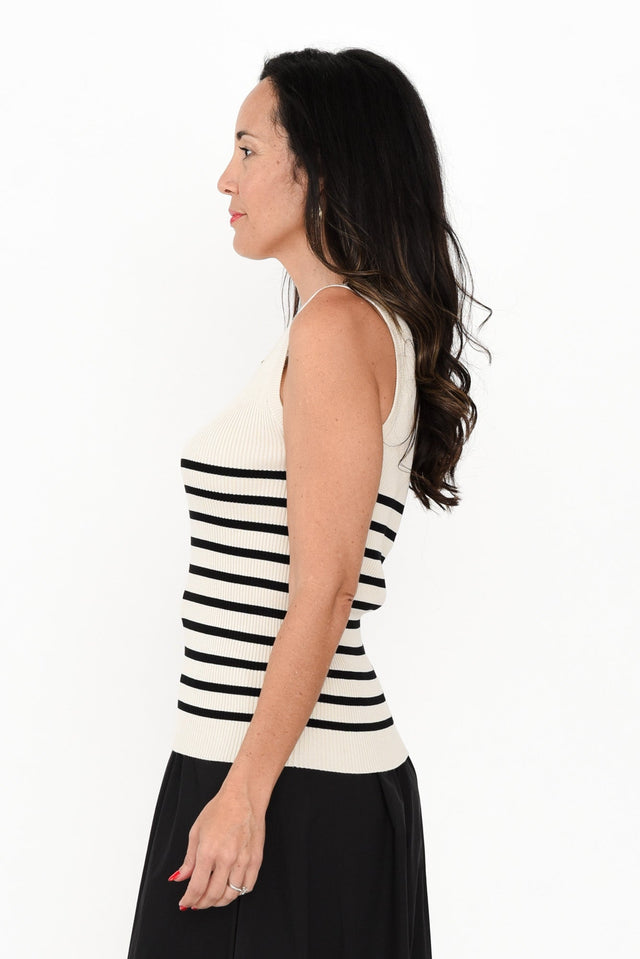 Amba Black Stripe Ribbed Tank,Brunette model,alt text|model:Nicole image 5