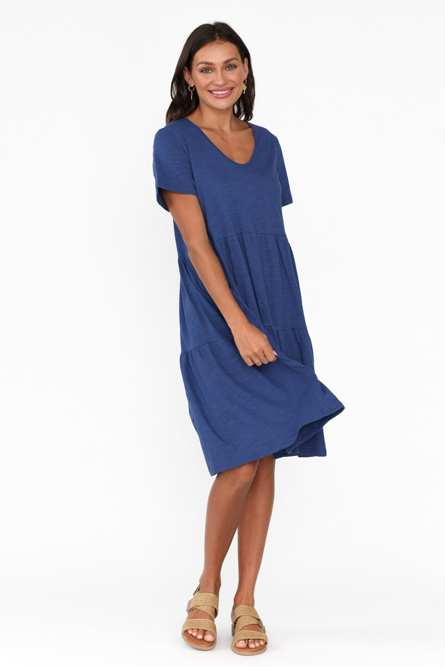 Ambrose Blue Cotton Slub Tier Dress