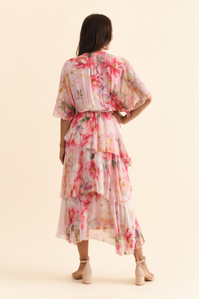 Amelie Pink Floral Silk Layer Dress,Brunette model,alt text|model:Cara image 6