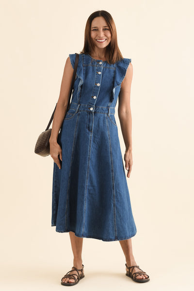 Amity Blue Denim Frill Sleeve Dress