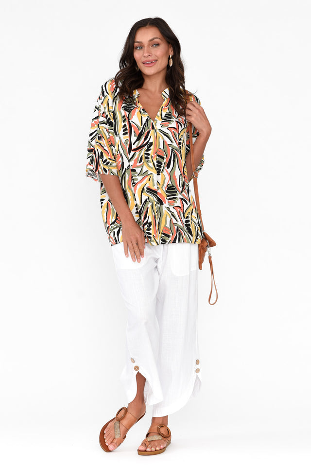 Amity Khaki Leaf V Neck Top