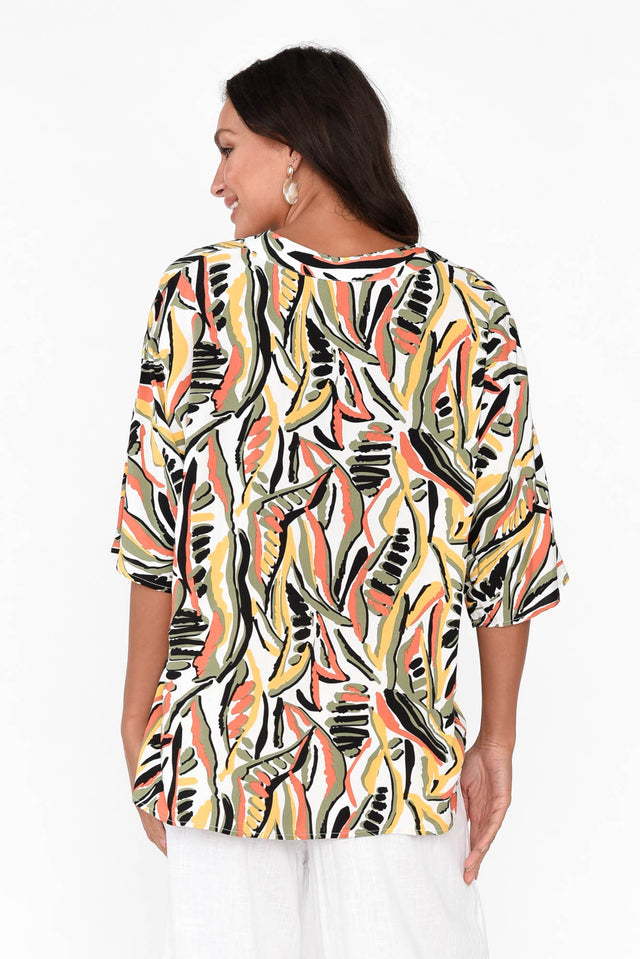 Amity Khaki Leaf V Neck Top