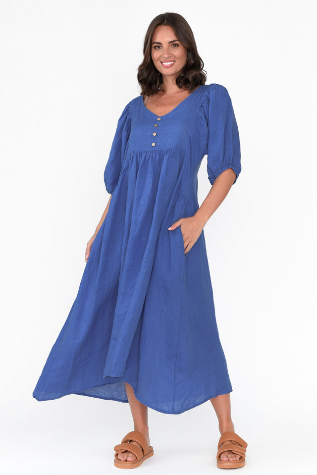 Amryn Cobalt Linen Gather Dress