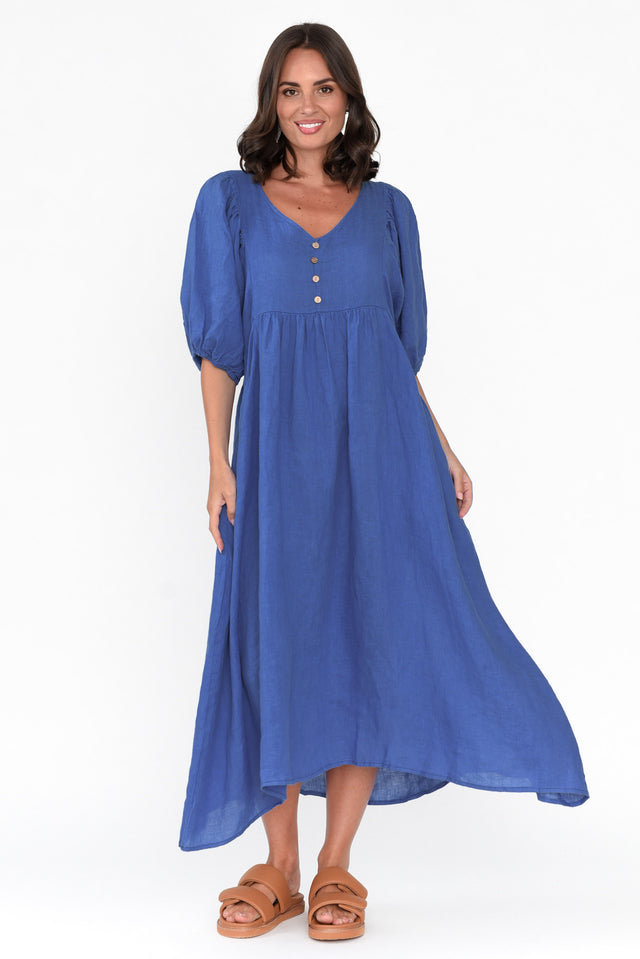 Amryn Cobalt Linen Gather Dress