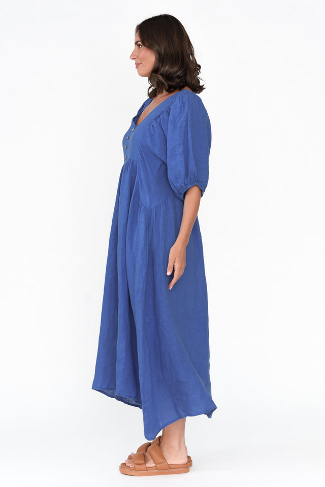 Amryn Cobalt Linen Gather Dress