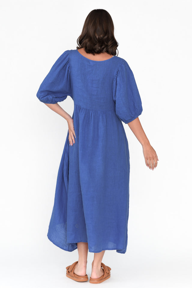 Amryn Cobalt Linen Gather Dress