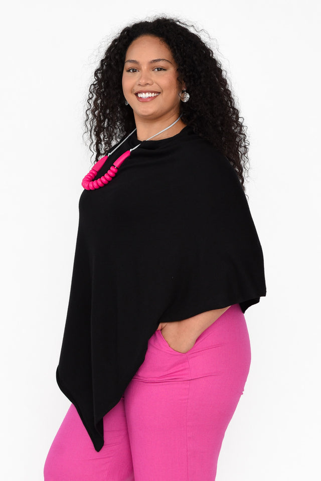 Amy Black Wool Blend Poncho
