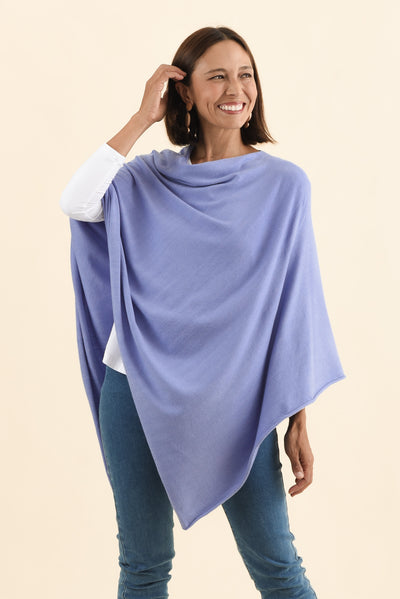 Amy Blue Wool Blend Poncho