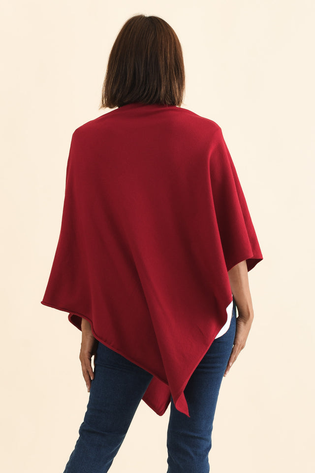 Amy Burgundy Wool Blend Poncho,Brunette model,alt text|model:Cara image 5