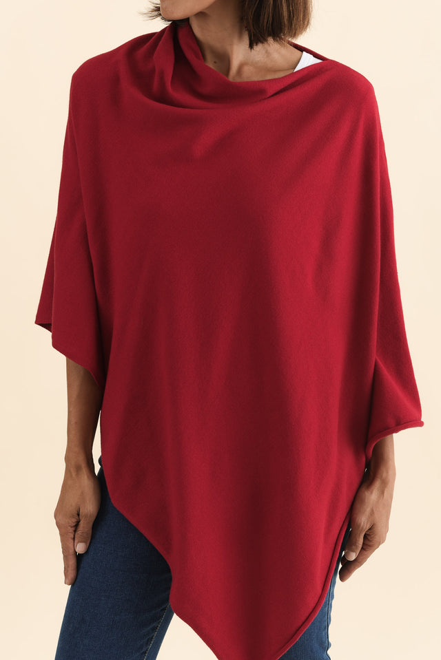 Amy Burgundy Wool Blend Poncho,Brunette model,alt text|model:Cara image 6