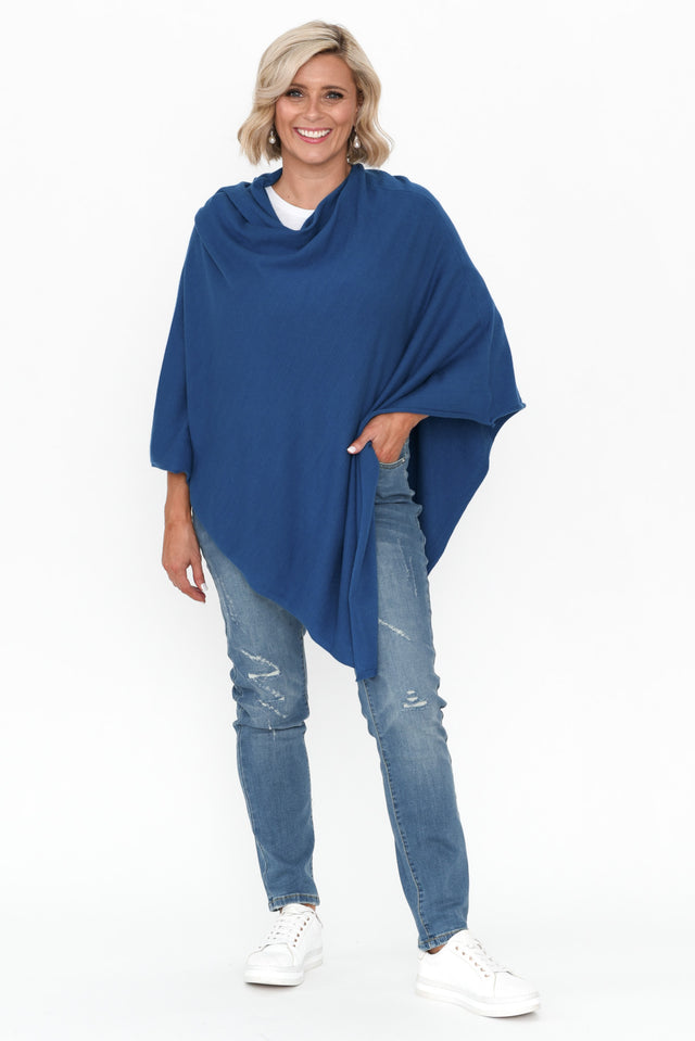 Amy Deep Blue Wool Blend Poncho image 3