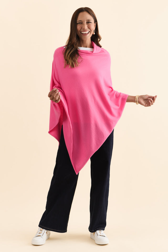 Amy Fuchsia Wool Blend Poncho,Brunette model,alt text|model:Cara image 8