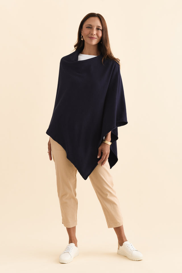 Amy Midnight Blue Wool Blend Poncho image 7