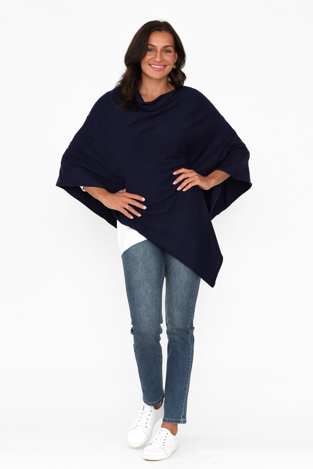 Amy Midnight Blue Wool Blend Poncho image 5