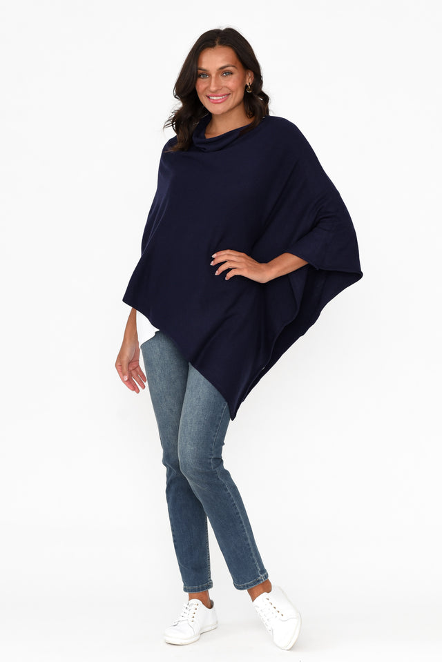 Amy Midnight Blue Wool Blend Poncho image 2
