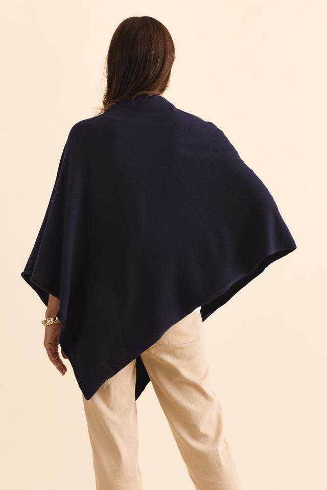 Amy Midnight Blue Wool Blend Poncho image 4