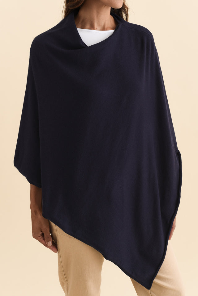 Amy Midnight Blue Wool Blend Poncho image 5