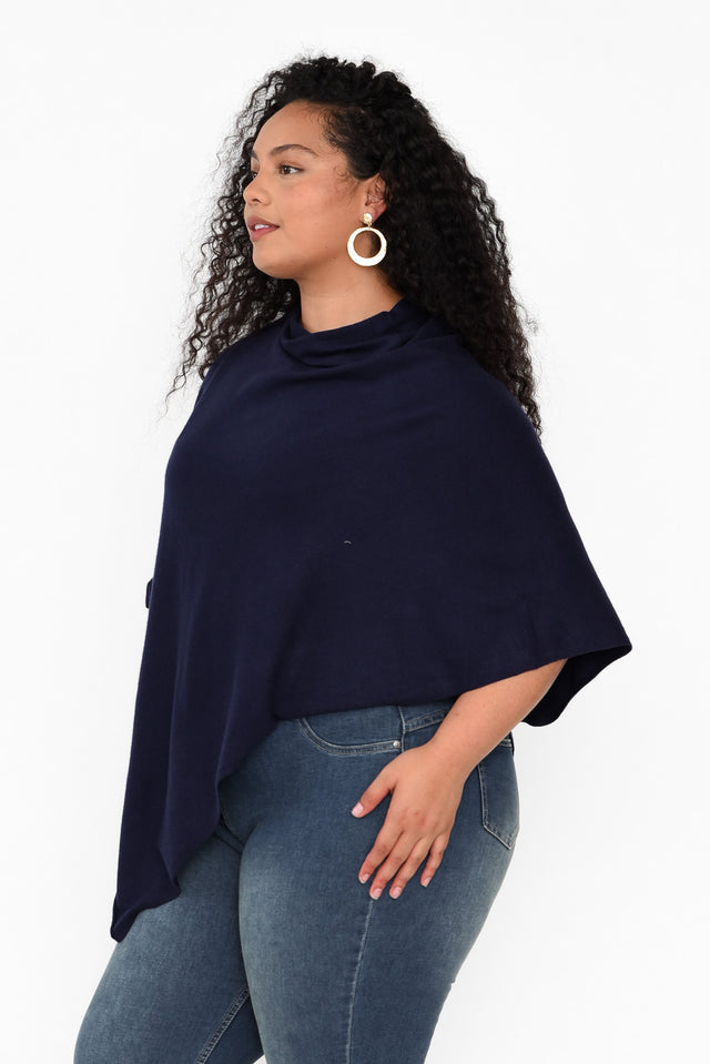 Amy Midnight Blue Wool Blend Poncho image 8