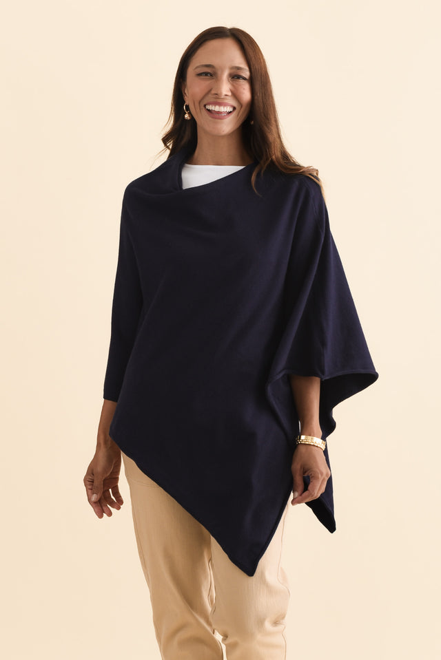Amy Midnight Blue Wool Blend Poncho image 1