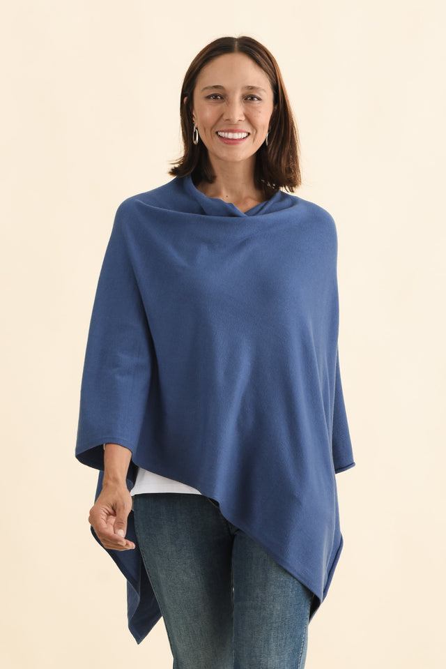 Amy Sea Blue Wool Blend Poncho