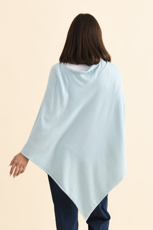 Amy Sky Blue Wool Blend Poncho,Brunette model,alt text|model:MJ image 5
