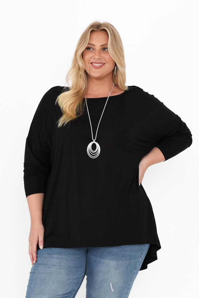 Anakin Black Hi Lo Bamboo Top,Blonde model,plus-size,curve-tops,plus-size-sleeved-tops,plus-size-winter-clothing,alt text|model:Caitlin image 14