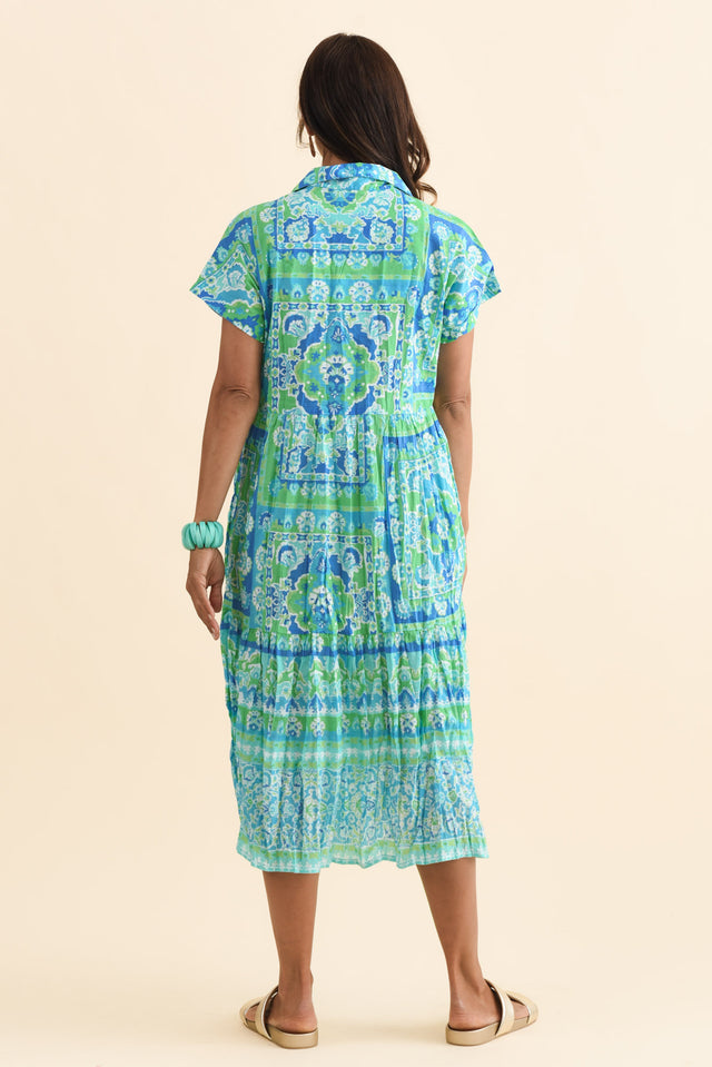 Anali Blue Abstract Cotton Shirt Dress,Brunette model,alt text|model:Cara image 5