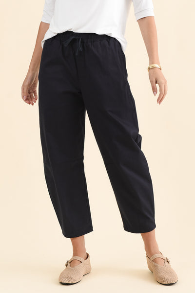 Andy Navy Cotton Cropped Barrel Pants