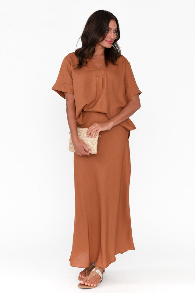 Angelia Rust V Neck Top