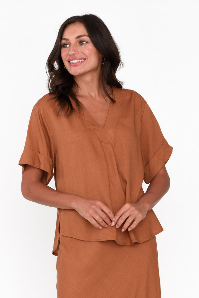 Angelia Rust V Neck Top neckline_V Neck