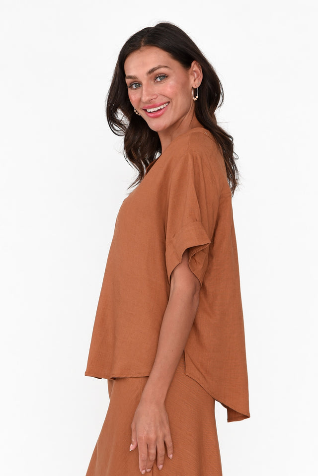 Angelia Rust V Neck Top