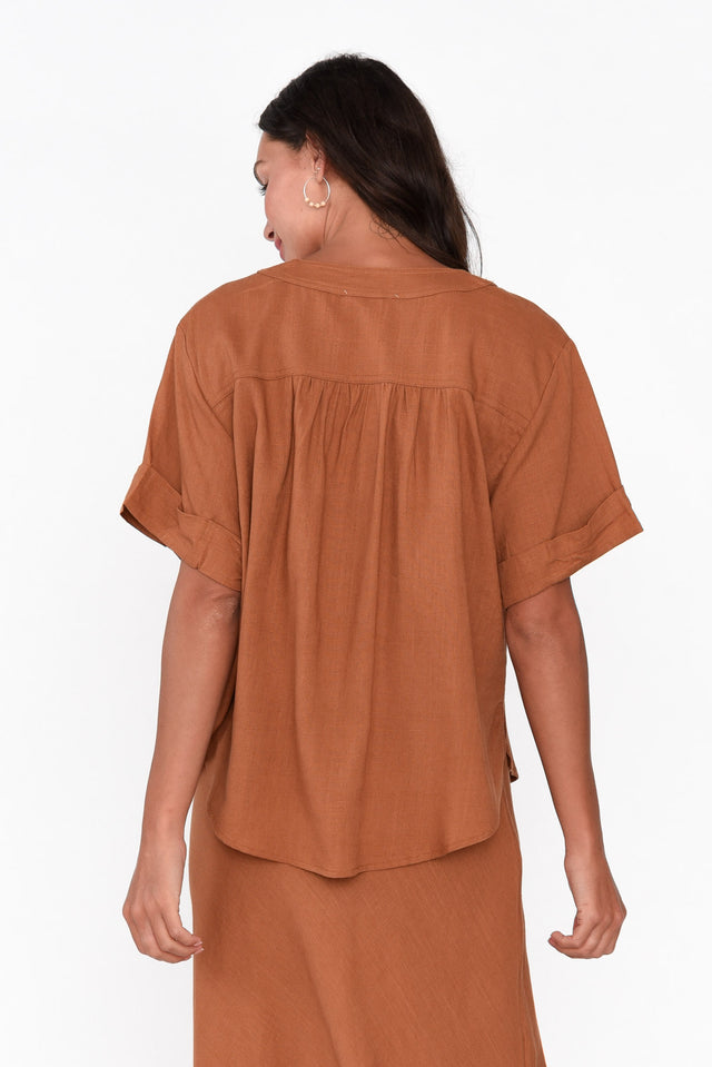 Angelia Rust V Neck Top