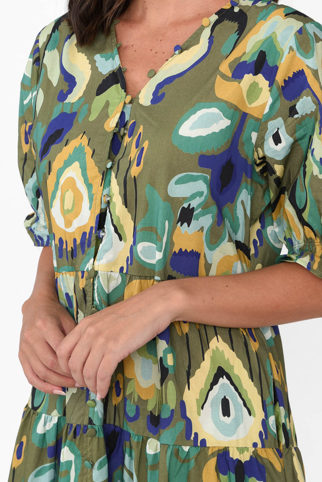 Anielle Emerald Abstract Tier Dress