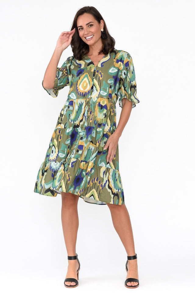 Anielle Emerald Abstract Tier Dress
