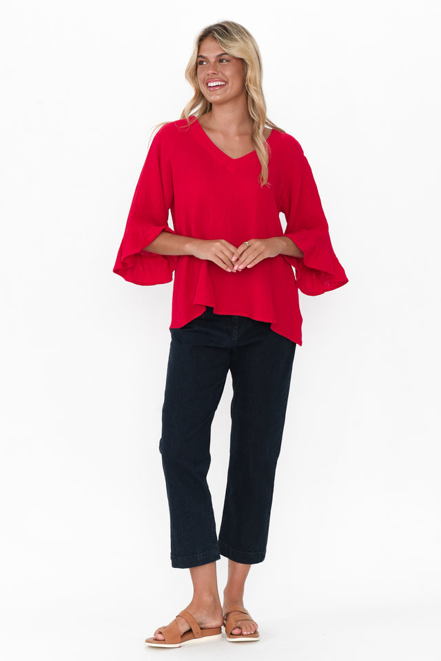Anissa Red Cotton Frill Top