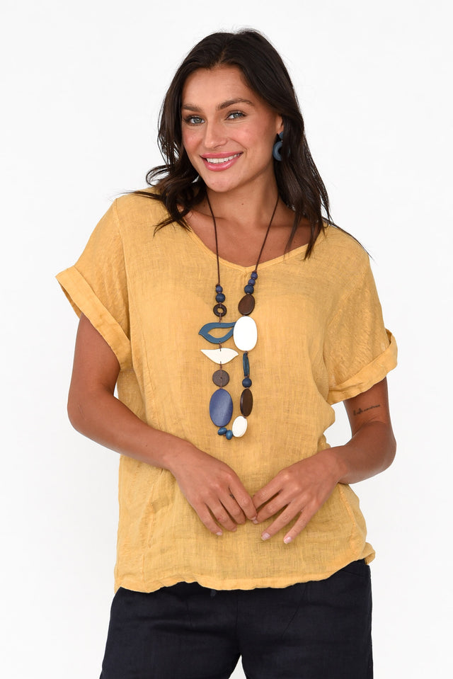 Anna Mustard Linen Tee