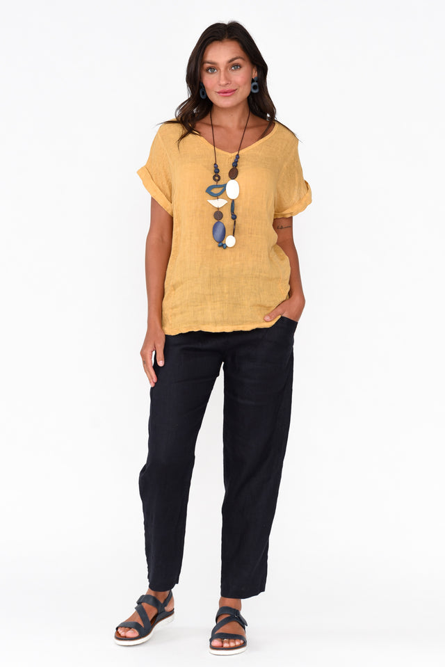 Anna Mustard Linen Tee
