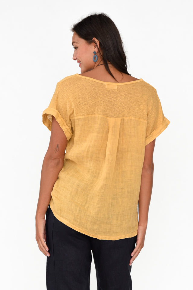 Anna Mustard Linen Tee