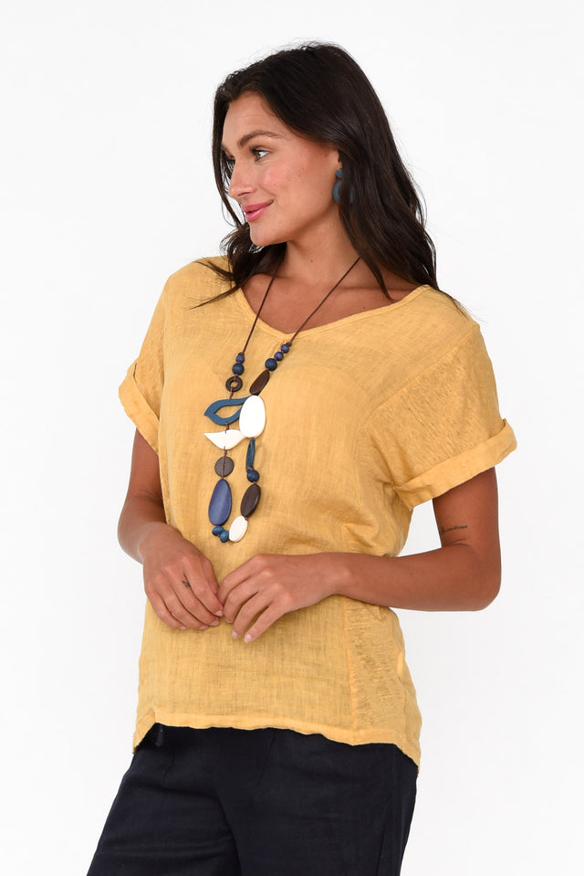 Anna Mustard Linen Tee