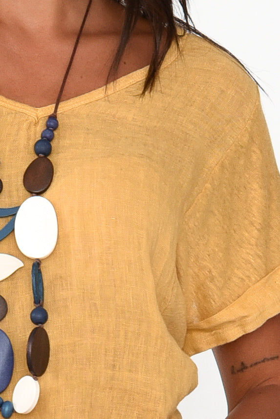 Anna Mustard Linen Tee