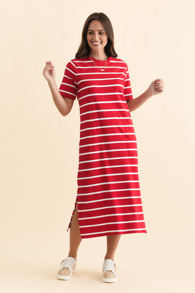 Annaleigh Crimson Stripe Pocket Dress,Brunette model,alt text|model:MJ image 7