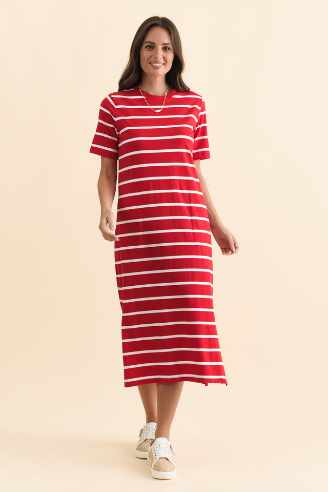 Annaleigh Crimson Stripe Pocket Dress,Brunette model,alt text|model:MJ image 3